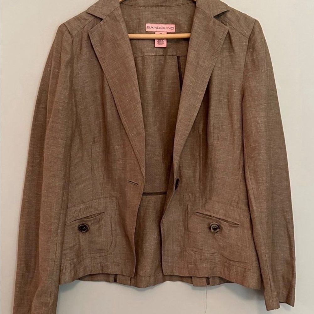 Linen Blend Neutrals Blazer Jacket Womens 10 Medium Bandolino Tailored Summer